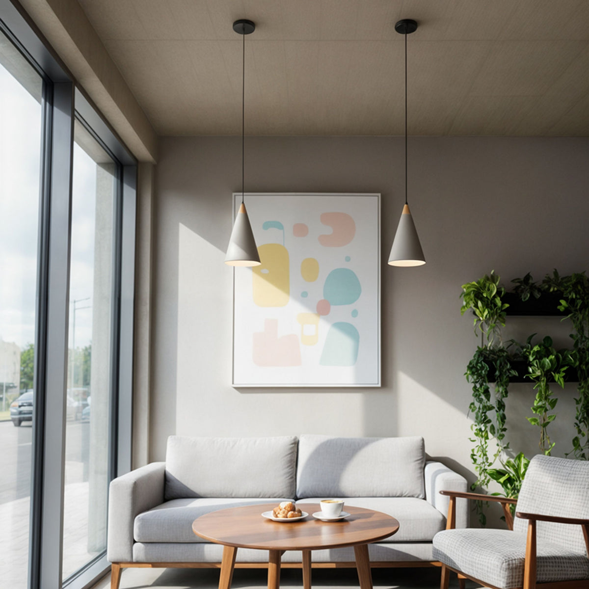 RENDL pendant lamp HEIDI pendant  concrete/wood 230V LED E27 11W R12380 2