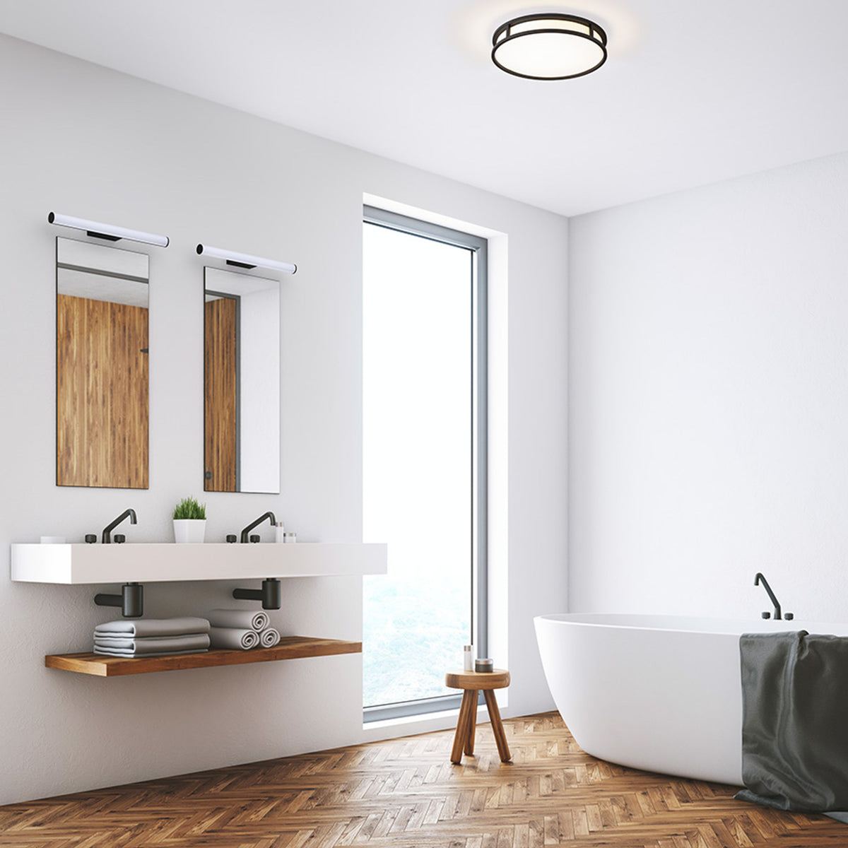 RENDL surface mounted lamp GRANDE LED 35 ceiling  opal-colored glass/black 230V LED 24W IP44  3000K R13679 2