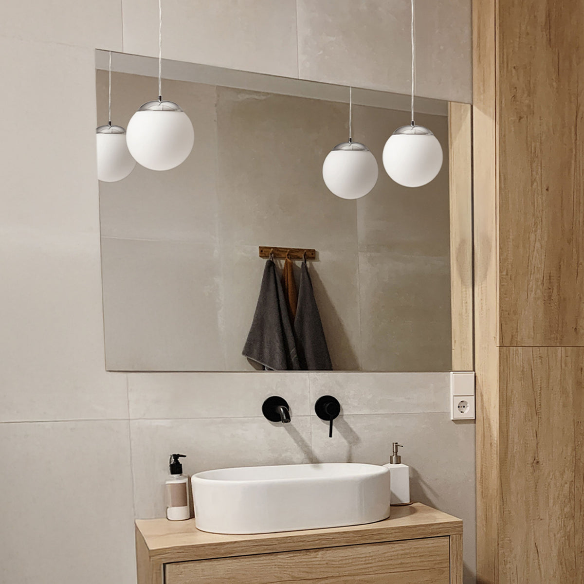 RENDL pendant lamp BOLLY 17 pendant  opal-colored glass/chrome 230V LED E27 11W IP44 R13692 5