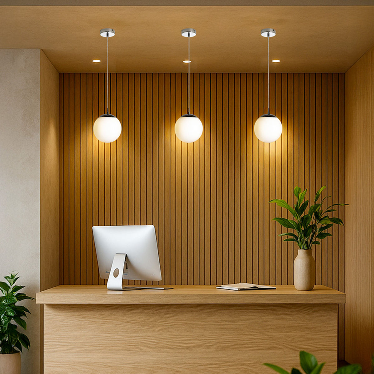 RENDL pendant lamp LUNA 20 pendant  opal-colored glass/chrome 230V LED E27 11W R13745 6