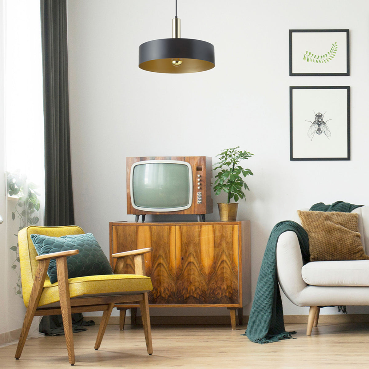 RENDL pendant lamp GIULIA 40 pendant black/gold brown brass 230V LED E27 30W R13913 5