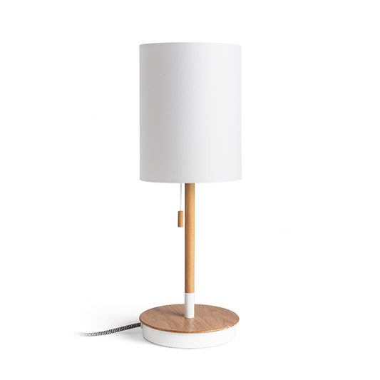 RENDL table lamp KEITH/RON 15/20 table with USB  Polycotton white/beech 230V LED E27 15W R14036 1