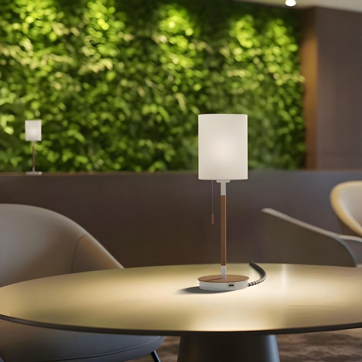 RENDL table lamp KEITH/RON 15/20 table with USB  Polycotton white/beech 230V LED E27 15W R14036 2