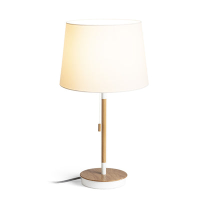 RENDL table lamp KEITH/AMBITUS 30 table with USB  Polycotton white/beech 230V LED E27 15W R14039 2