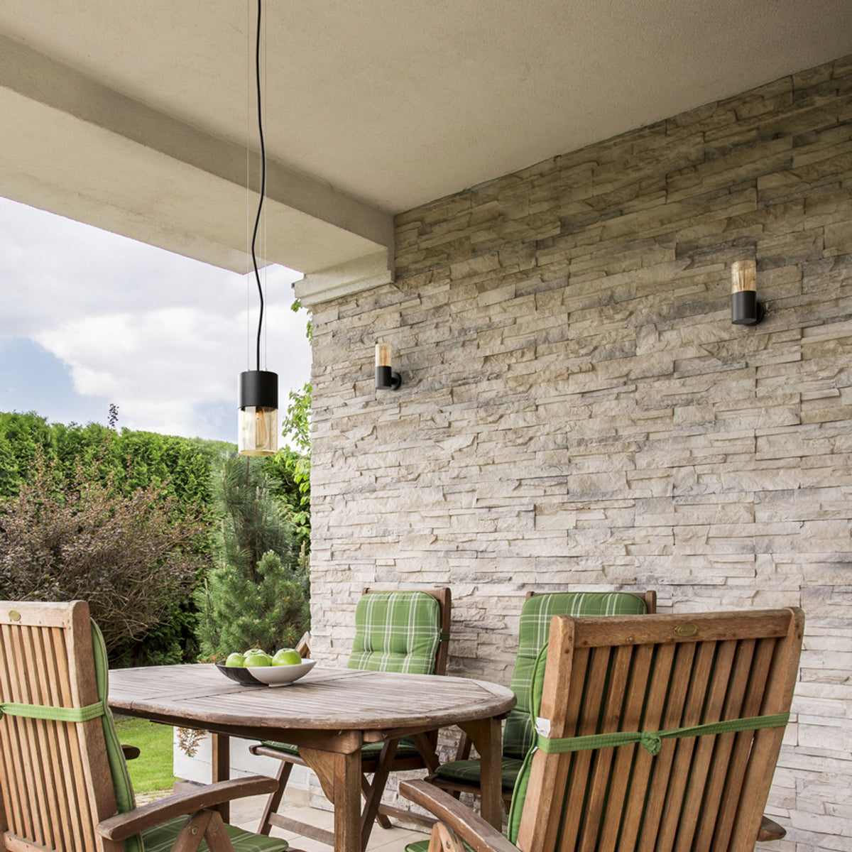 RENDL outdoor lamp QUINN pendant black amber-colored glass 230V LED E27 11W IP54 R14130 5