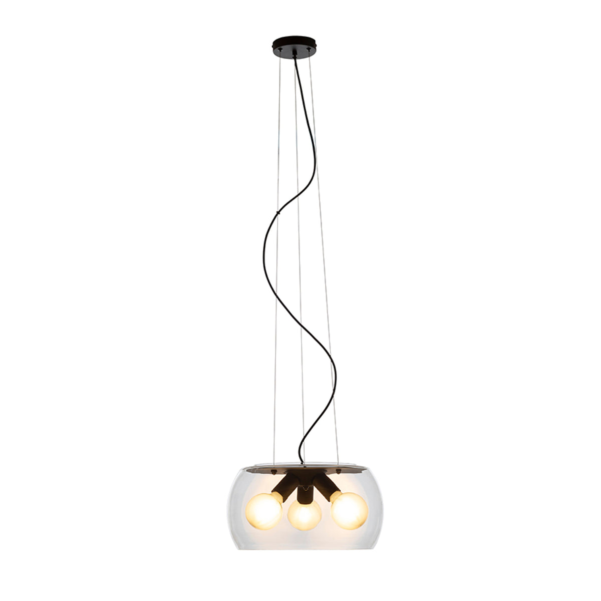 RENDL pendant lamp AMANDA pendant matte black clear glass 230V LED E27 3x15W R14134 1