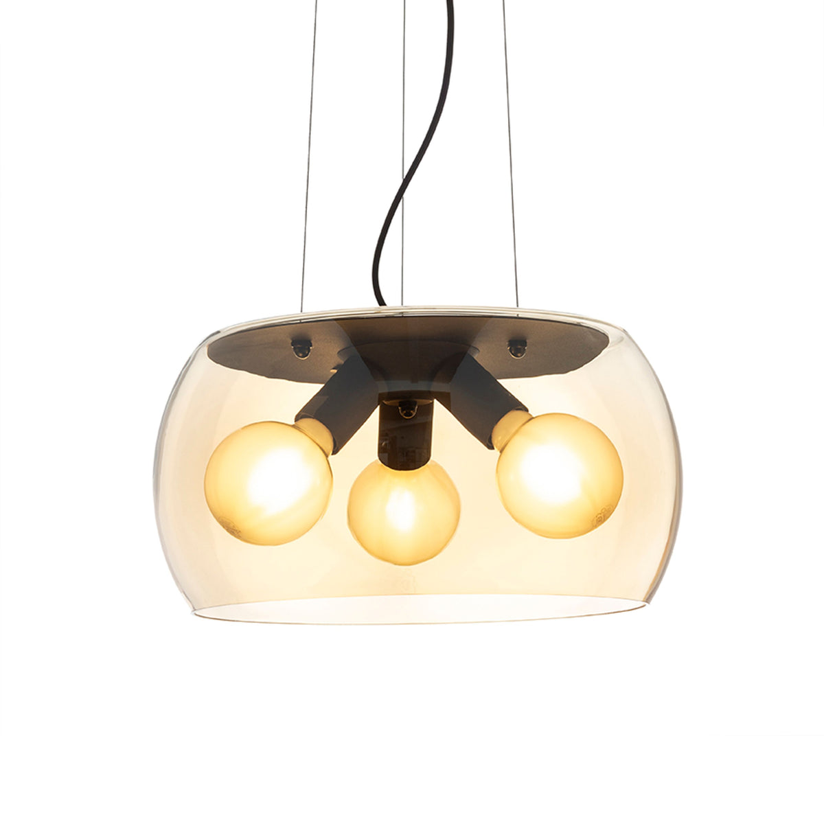 RENDL pendant lamp AMANDA pendant matte black amber-colored glass 230V LED E27 3x15W R14135 1