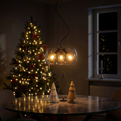 RENDL pendant lamp AMANDA pendant matte black amber-colored glass 230V LED E27 3x15W R14135 2