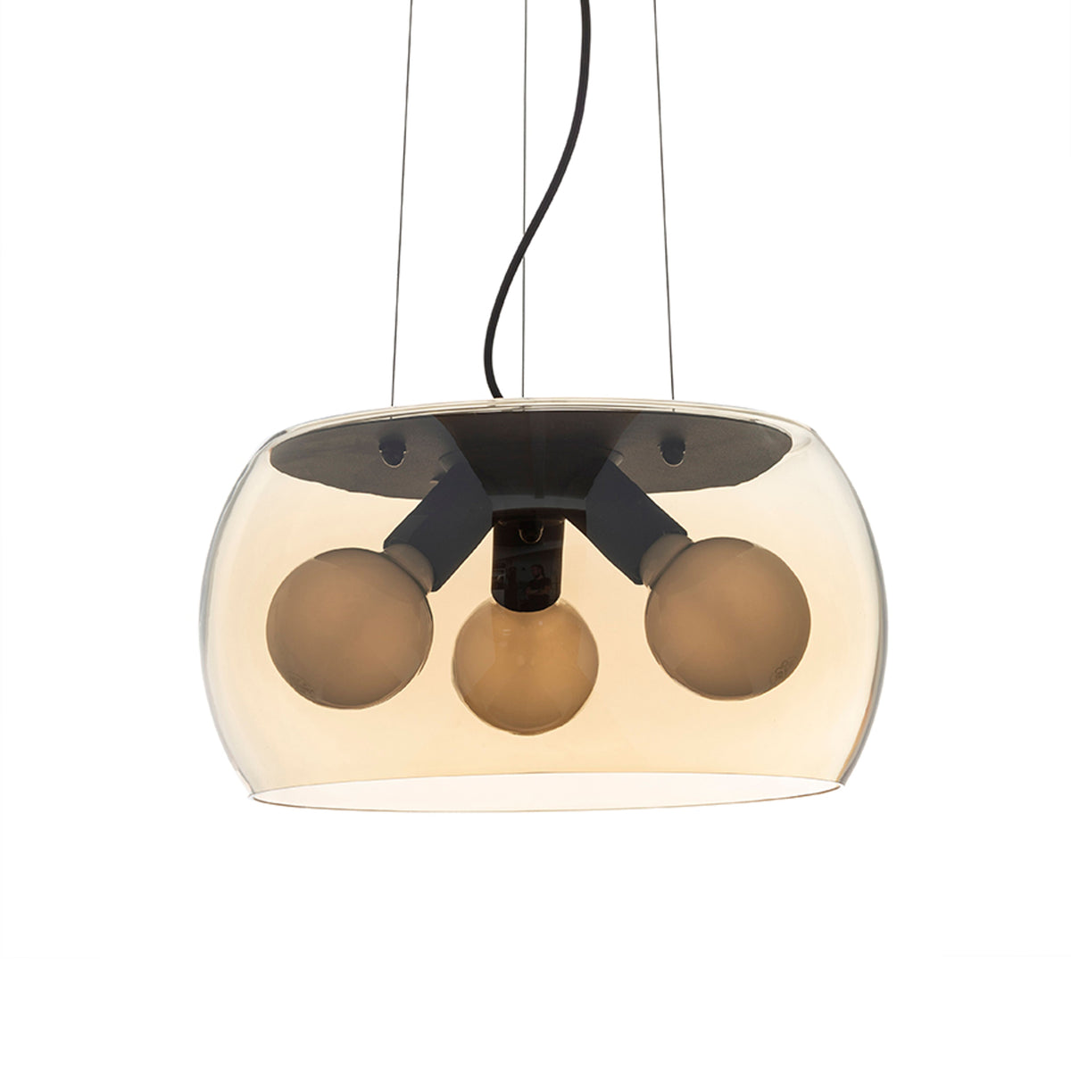 RENDL pendant lamp AMANDA pendant matte black amber-colored glass 230V LED E27 3x15W R14135 4