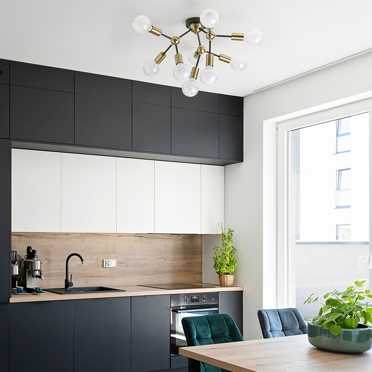 RENDL surface mounted lamp ARTEMIA 9 ceiling black brushed brass 230V LED E27 9x15W R14397 6