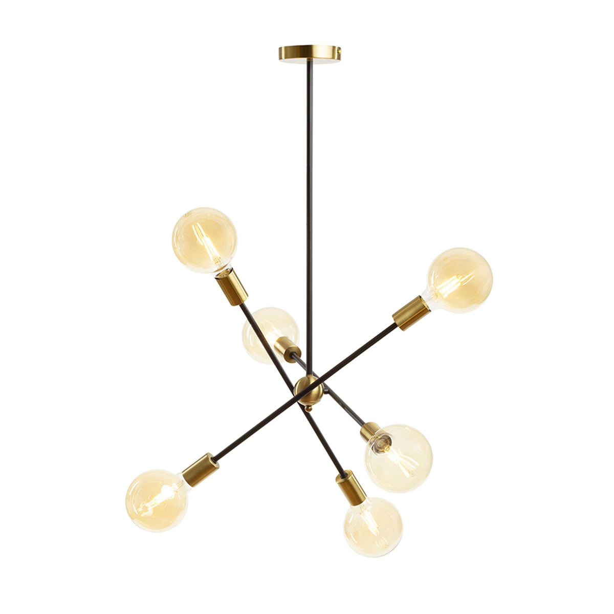 RENDL pendant lamp ARTEMIA 6 on a pole black brushed brass 230V LED E27 6x15W R14398 12
