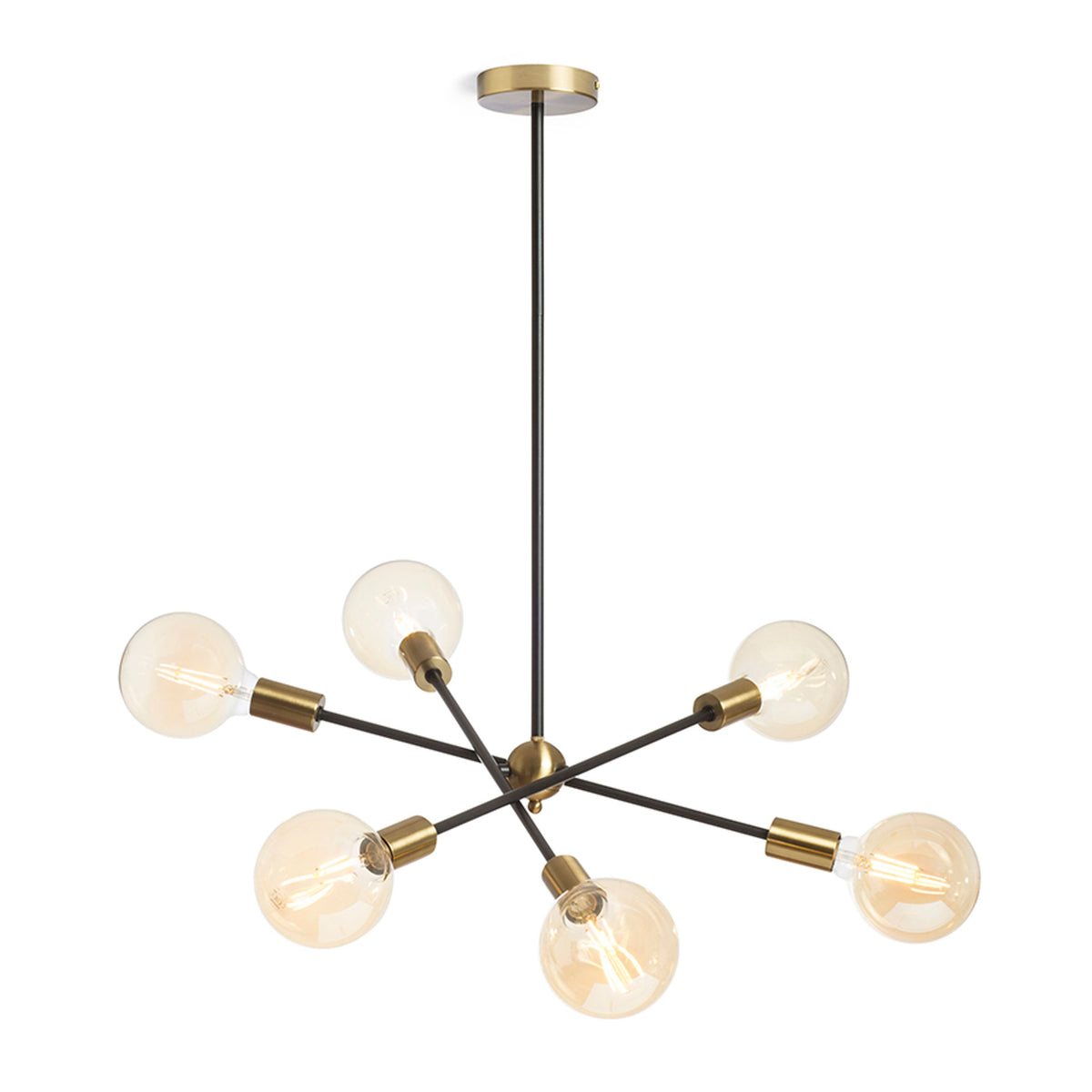 RENDL pendant lamp ARTEMIA 6 on a pole black brushed brass 230V LED E27 6x15W R14398 2