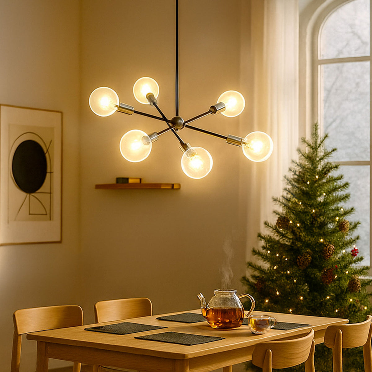 RENDL pendant lamp ARTEMIA 6 on a pole black brushed brass 230V LED E27 6x15W R14398 6