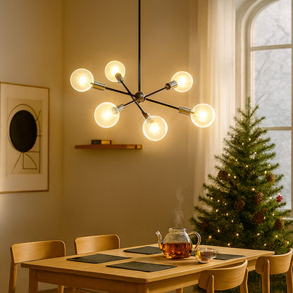 RENDL pendant lamp ARTEMIA 6 on a pole black brushed brass 230V LED E27 6x15W R14398 6