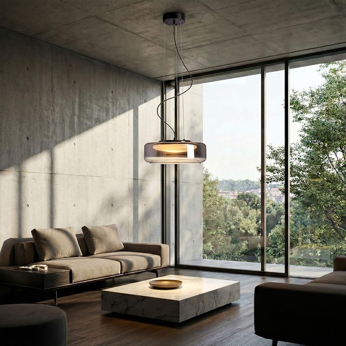 RENDL pendant lamp NAOMI 35 pendant  smoke-colored glass/frosted glass/black 230V LED 18W  3000K R14400 6