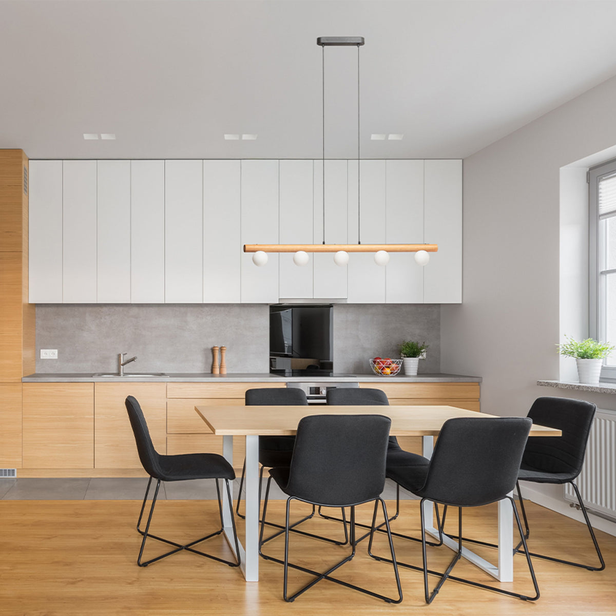 RENDL pendant lamp NOCTIS pendant wood/opal-colored glass 230V LED G9 5x7W R14460 4