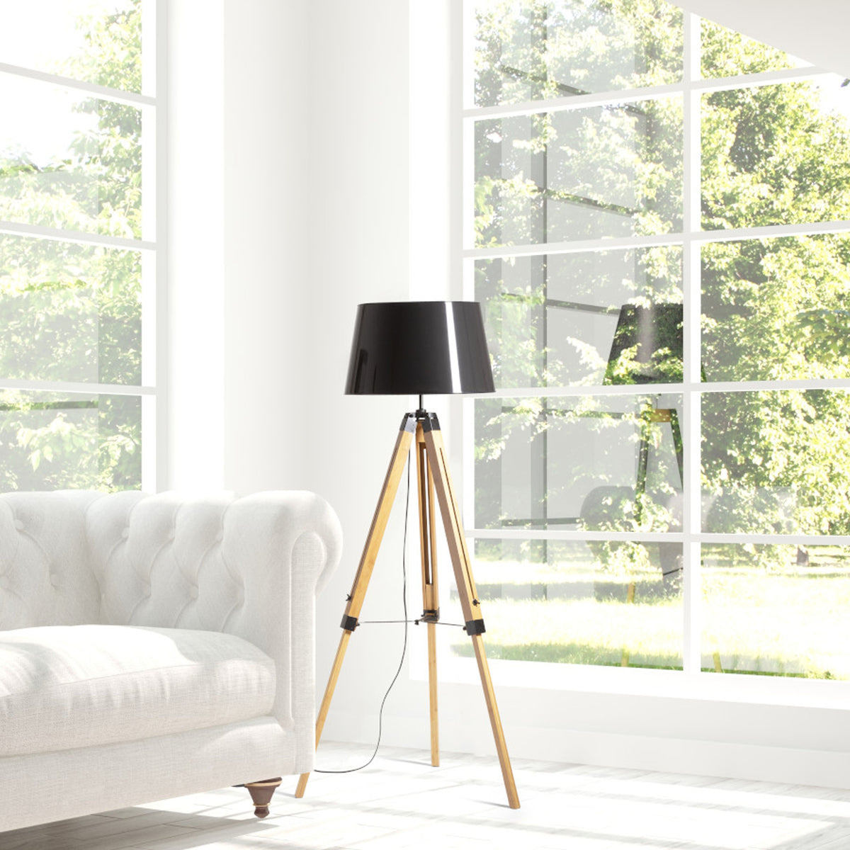 RENDL shades, shade bases, pendent sets ALVIS floor base bamboo/black 230V LED E27 15W R14496 4