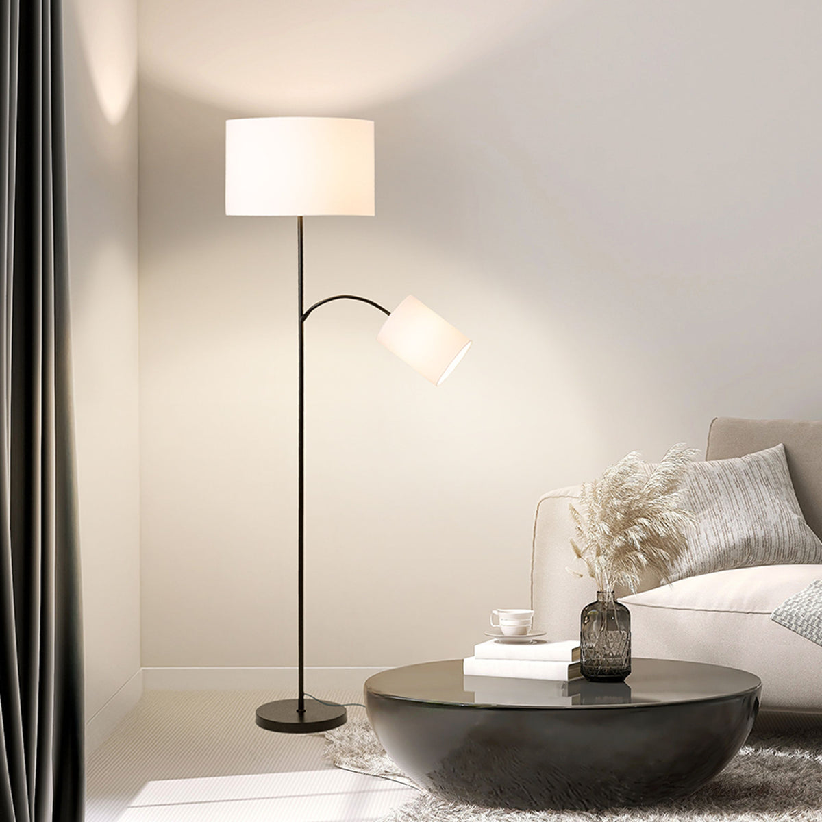 RENDL shades, shade bases, pendent sets PAMPA floor base black 230V LED E27 11+7W R14498 5