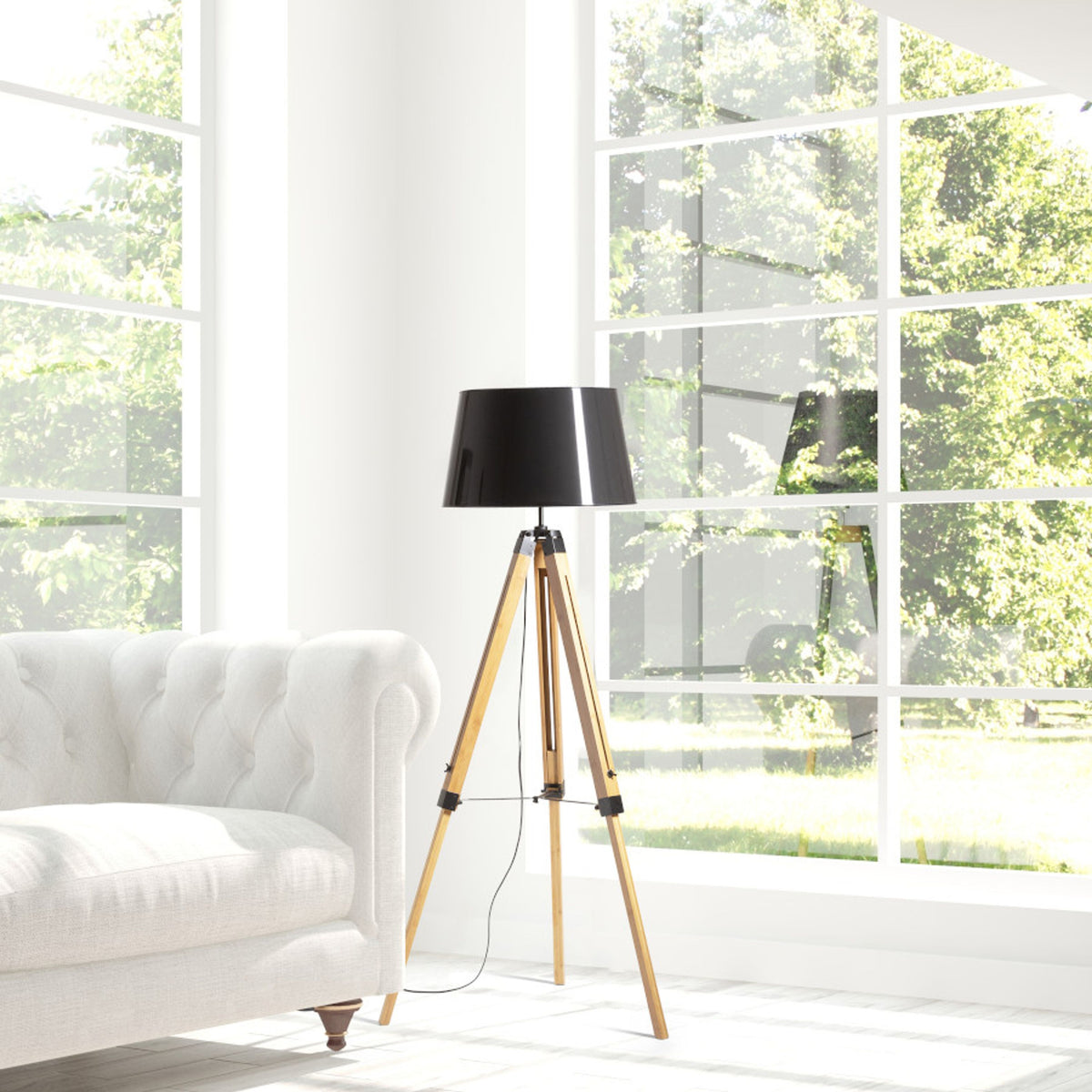 RENDL floor lamp ALVIS/RIDICK floor shiny black golden foil/bamboo/black 230V LED E27 15W R14501 3